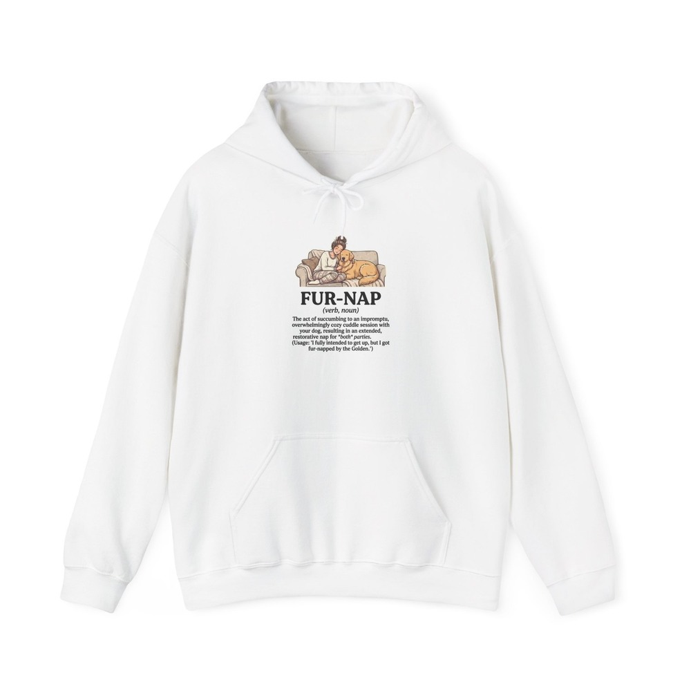 3 Dog Acres FUR-NAP Graphic Hoodie Gildan 18500 White Men Unisex Sweatshirt